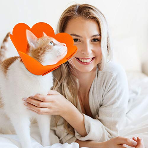 Weewooday 4 piezas flor cuello gato Conos forma flor mascota herida cuello cuello cuello collar ajustable recuperación collar suave isabelino collar para gatitos gatos cachorros conejos tamaño S/M (rosa y naranja)