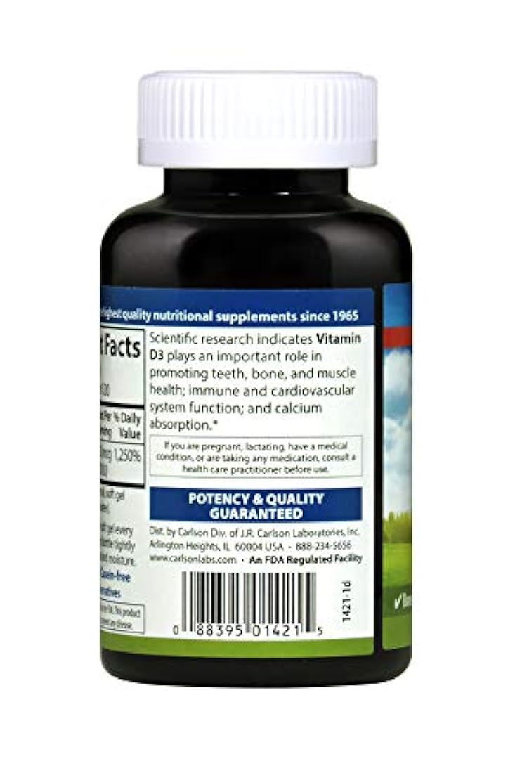 Carlson Vitamina D3 10.000 UI (250 mcg), Colecalciferol, Hueso e Inmune Salud, 1