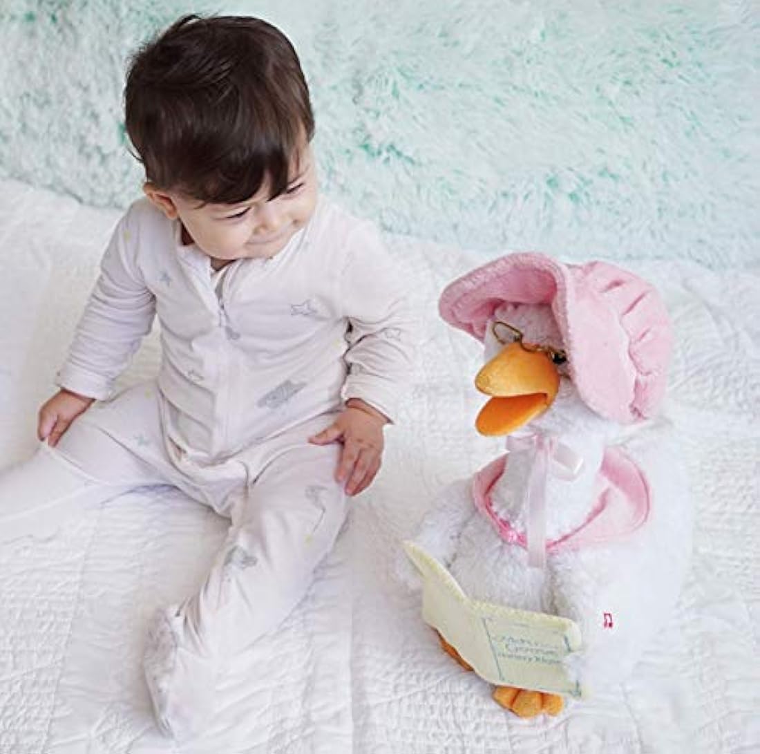 Peluche de ganso reproduce 7 canciones de cuna color rosa