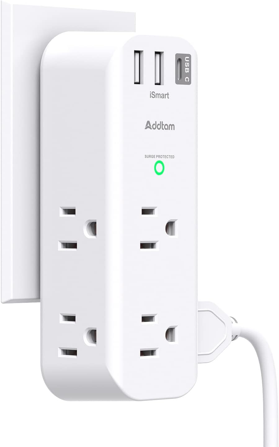 Protector de sobretensiones – Extensor de salida con enchufe giratorio y múltiple con 6 puertos USB de CA, 3 puertos USB (1 USB C), regleta de alimentación de 3 lados con cargador adaptador de pared