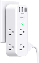 Protector de sobretensiones – Extensor de salida con enchufe giratorio y múltiple con 6 puertos USB de CA, 3 puertos USB (1 USB C), regleta de alimentación de 3 lados con cargador adaptador de pared