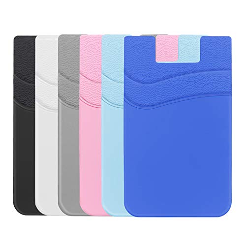 Cartera de teléfono adhesiva, SS con adhesivo para tarjetas de crédito, 2 bolsillos compatibles con iPhone, Samsung, la mayoría de los teléfonos inteligentes, paquete de 6