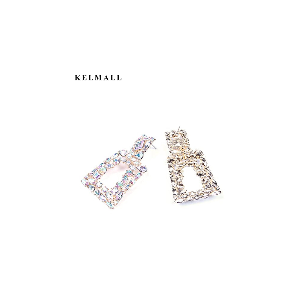 Aretes colgantes rectangulares con diamantes de imitación