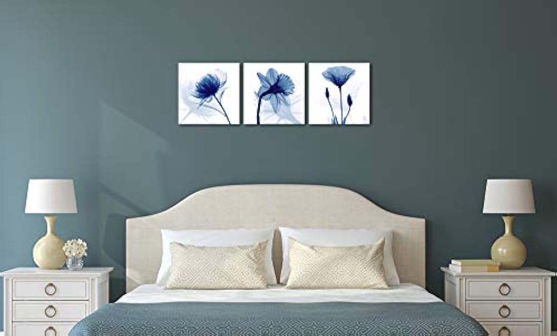 Lienzo decorativo con 3 paneles de flores abstractas