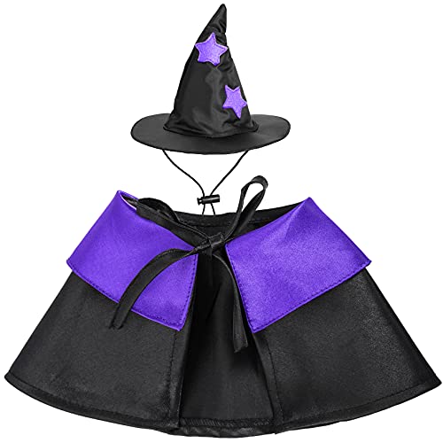 Dxhycc Disfraz de Halloween para mascotas, disfraz de mago de gato, disfraz divertido de mago y sombrero de mago para perros pequeños, trajes de gatos
