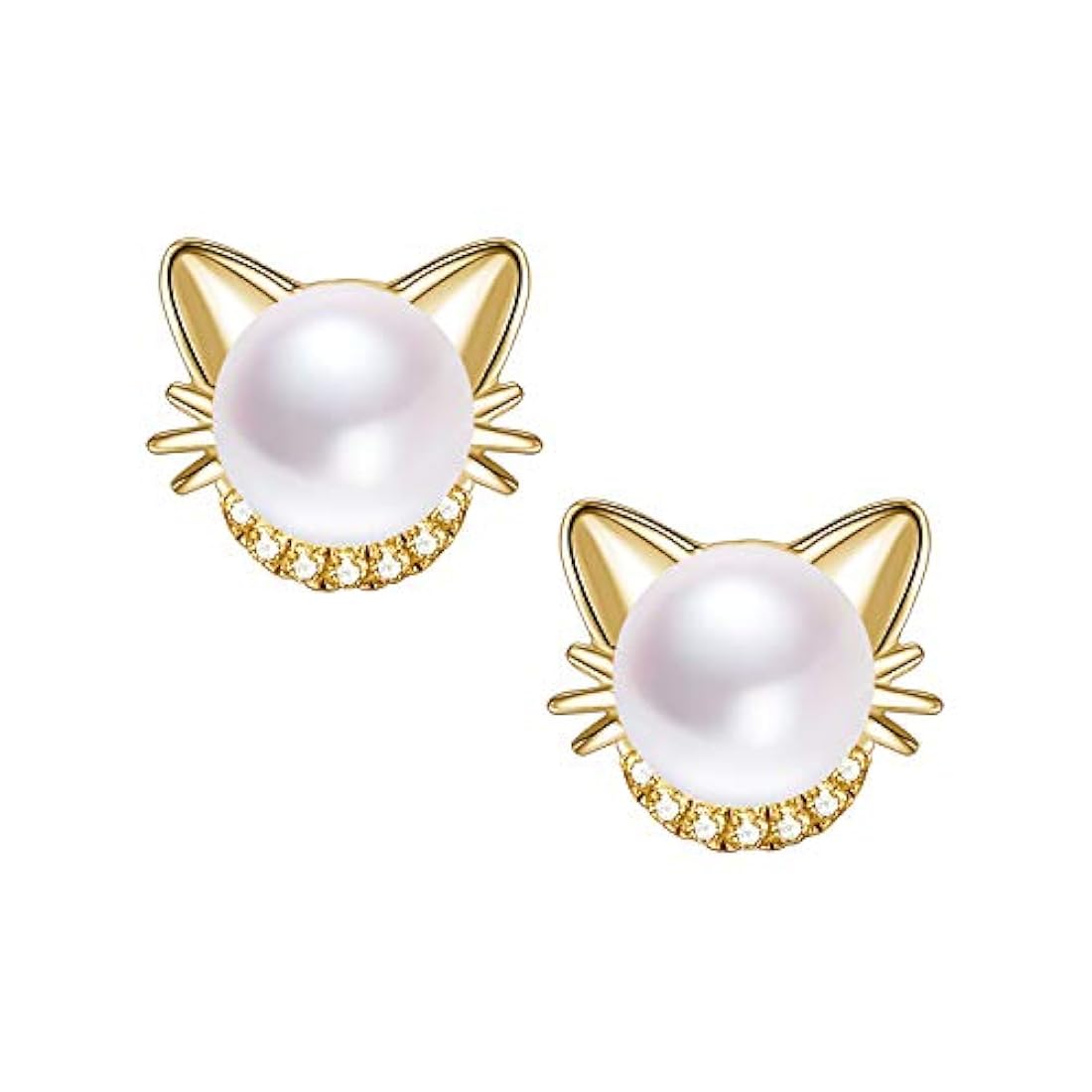 Pendientes de gato chapados en oro de plata de ley con perla