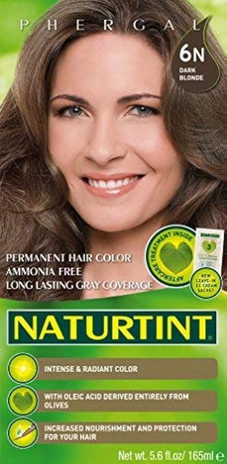 Naturtint Color permanente de cabello 6N rubio oscuro (paquete de 6), libre de amoníaco, vegano, sin crueldad, hasta 100% cobertura gris, resultados de larga duración