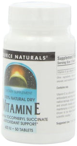 Source Naturals Vitamina E, 400 iu, antioxidante soluble en grasa, 50 tabletas