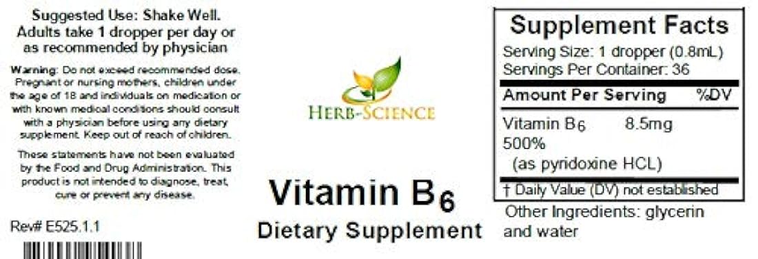 Liquid Vitamin B6 Extract, Alcohol Free, 1 oz - Herb-Science