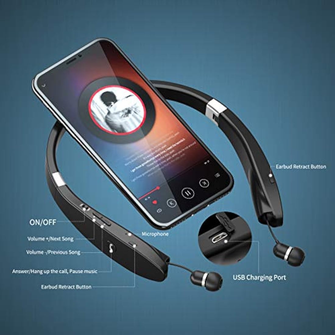 AMORNO Auriculares Bluetooth plegables inalámbricos