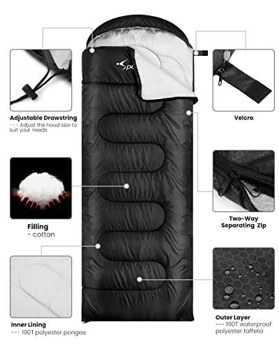 Saco de dormir para adultos: Sportneer 3 estaciones para clima cálido, impermeable, ligero, para niños, mochileros, bolsas de dormir para adultos, niños, niñas, camping, senderismo, viajes al aire libre