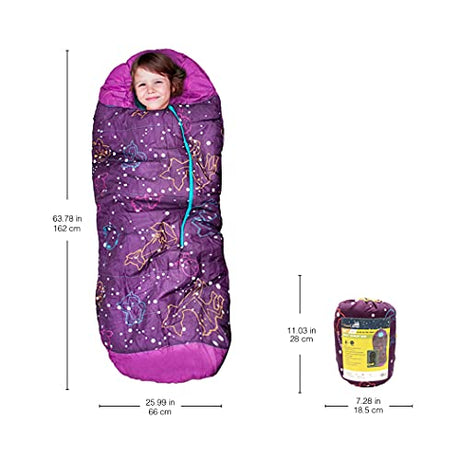AceCamp Saco de dormir para mamá que brilla en la oscuridad, para niños y jóvenes, clasificación de temperatura de 30°F/-33.8&nbsp;°F, resistente al agua para camping, senderismo y fiesta de pijamas
