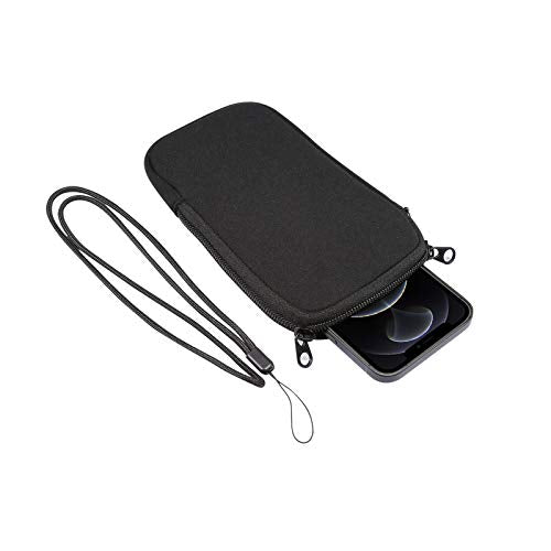 Funda de neopreno con cremallera para teléfono celular, con cordón para el cuello, para Samsung Galaxy S22 Ultra S21 Ultra S20 Plus A03S A21s A13 A12, Moto G Pure G Stylus 2021, OnePlus 9 Pro, BLU, TCL (Negro-XL)