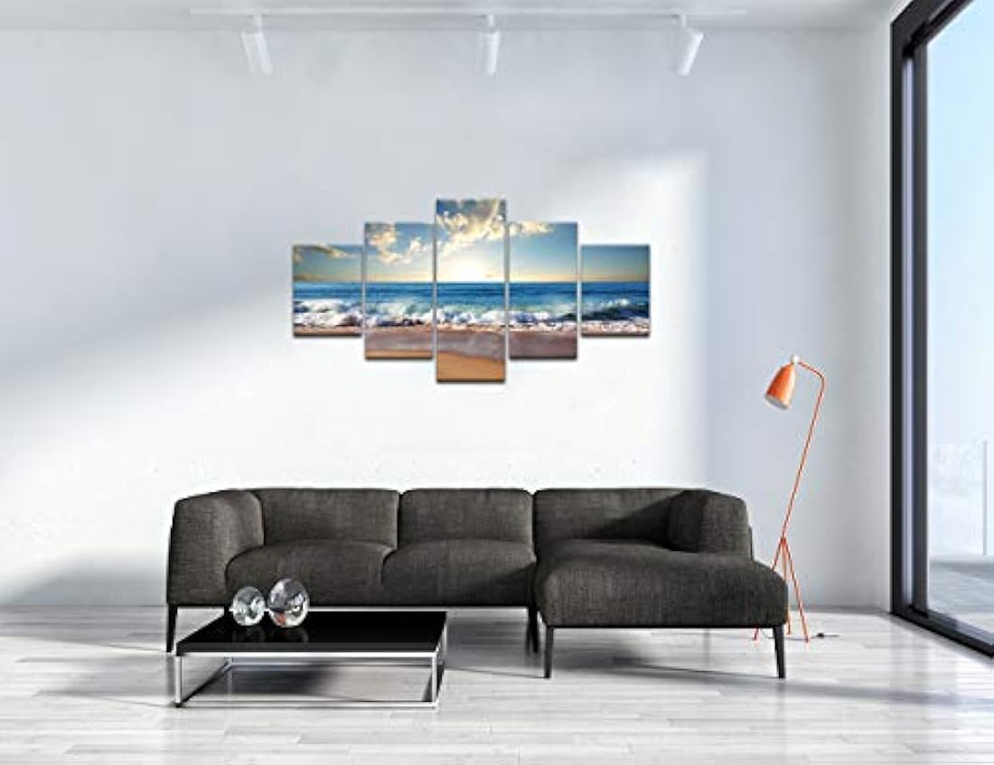 Cuadro 5 piezas con paisaje de playa y océano arte moderno