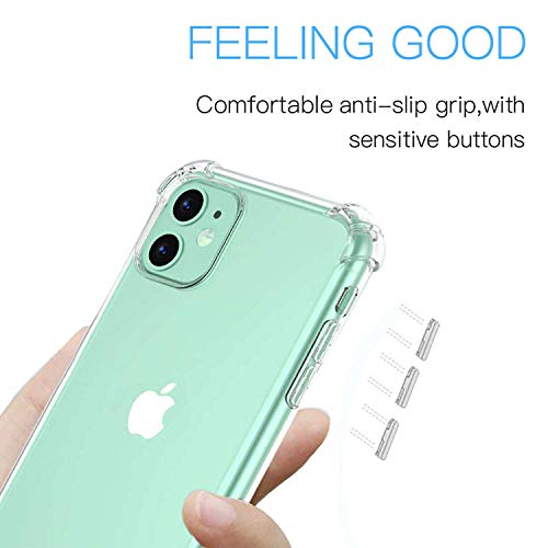 Cavie Brands Funda transparente para iPhone 11 con 2 protectores de pantalla, máxima protección de absorción de golpes, funda transparente para iPhone 11, compatible con Apple iPhone 11