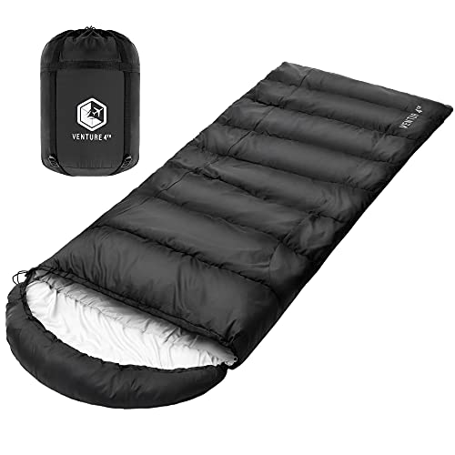 VENTURE 4TH - Saco de dormir para mochilero, ligero, cálido, pero también para tiempo frío, para adultos, niños o parejas, ideal para senderismo, camping o aventuras al aire libre, individual, XXL o doble