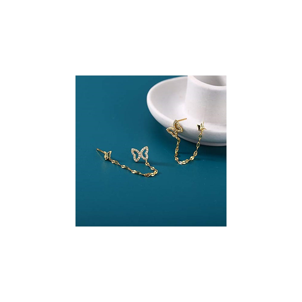 Aretes de plata con diseño de mariposa doble para mujeres