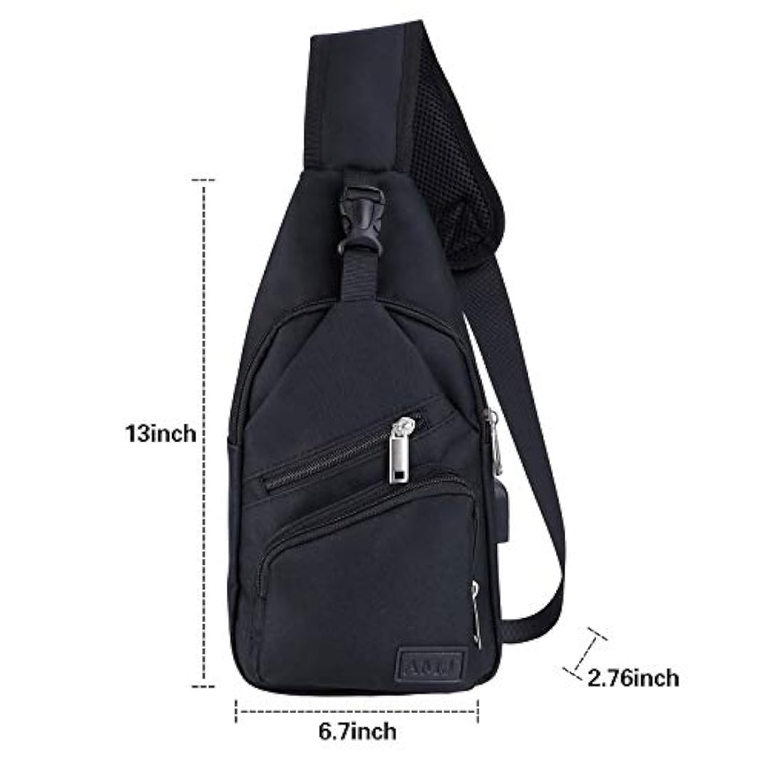 Morral cruzado con cable USB para senderismo Negro, Amj