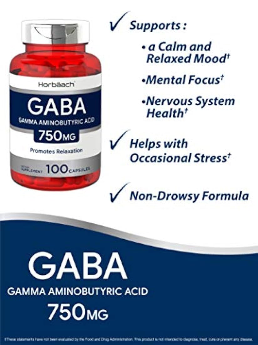 Horbaach GABA 750mg 100 Cápsulas Sin OGM, Sin Gluten