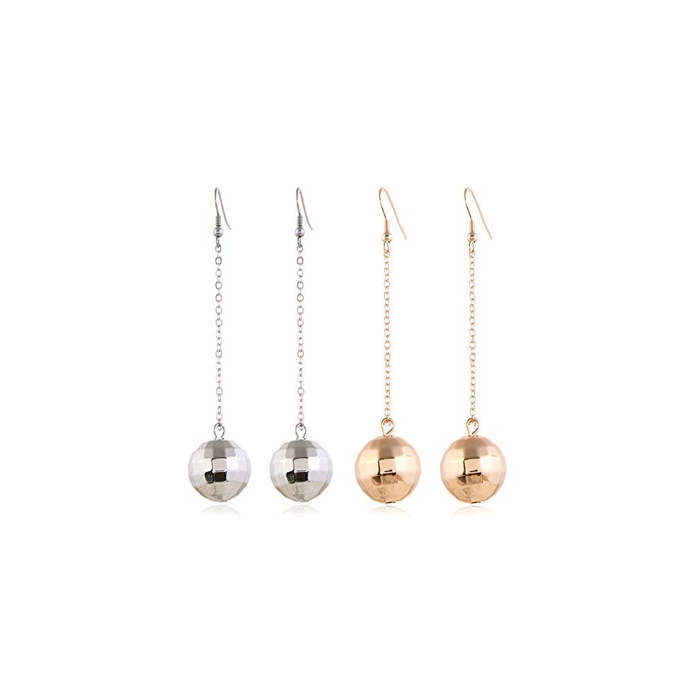 Aretes de bola de disco de plata para mujeres