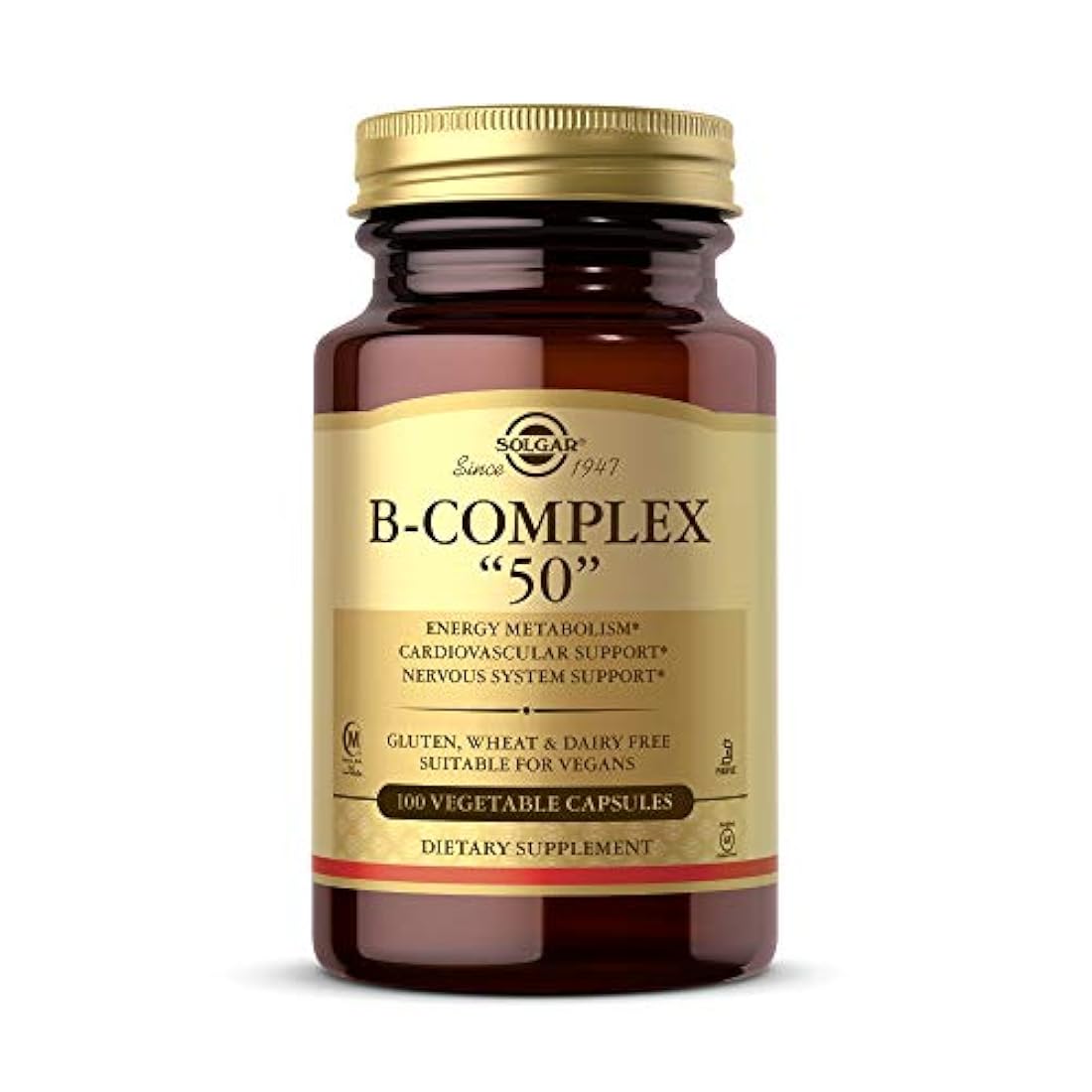 Solgar B-Complex 50, metabolismo energético, apto para veganos, 100 cápsulas vegetales