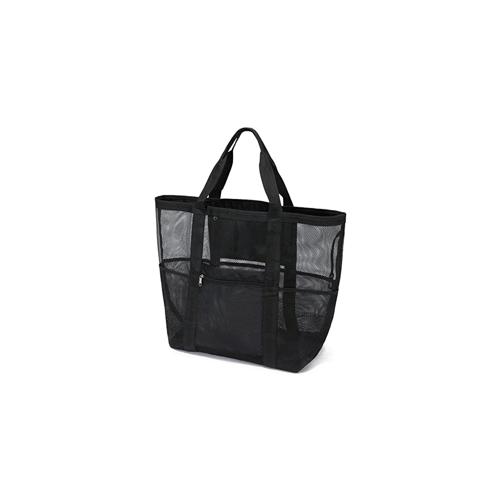 Bolsa de playa en malla con 9 bolsillos de color negro