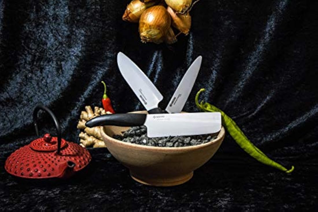 Kyocera  Cuchillos (mango negro, hoja blanca), Blanco, 6