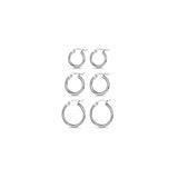 Aretes de aro chapados en oro blanco para mujeres 3 pares