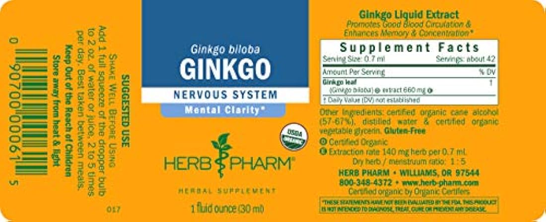 Extracto orgánico certificado de Ginkgo para la memoria