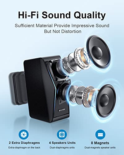 Altavoces de computadora, altavoces estéreo de alta fidelidad con USB, altavoces de computadora RGB dinámicos para escritorio, conexión auxiliar Bluetooth de 5.0 y 0.138&nbsp;in, 4 unidades de altavoz doble magnético y 2 diafragmas de graves extra