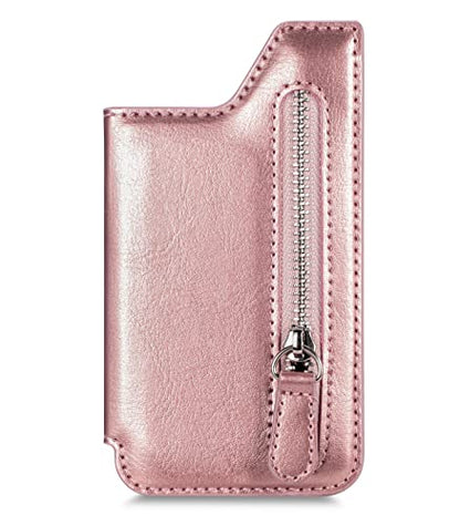 TopFunny Cartera adhesiva para funda de teléfono, tarjetero adhesivo para la parte posterior de las fundas de teléfono, cuero con cremallera, bolsillo compatible con iPhone, Samsung Galaxy la mayoría de los smartphones, oro rosa