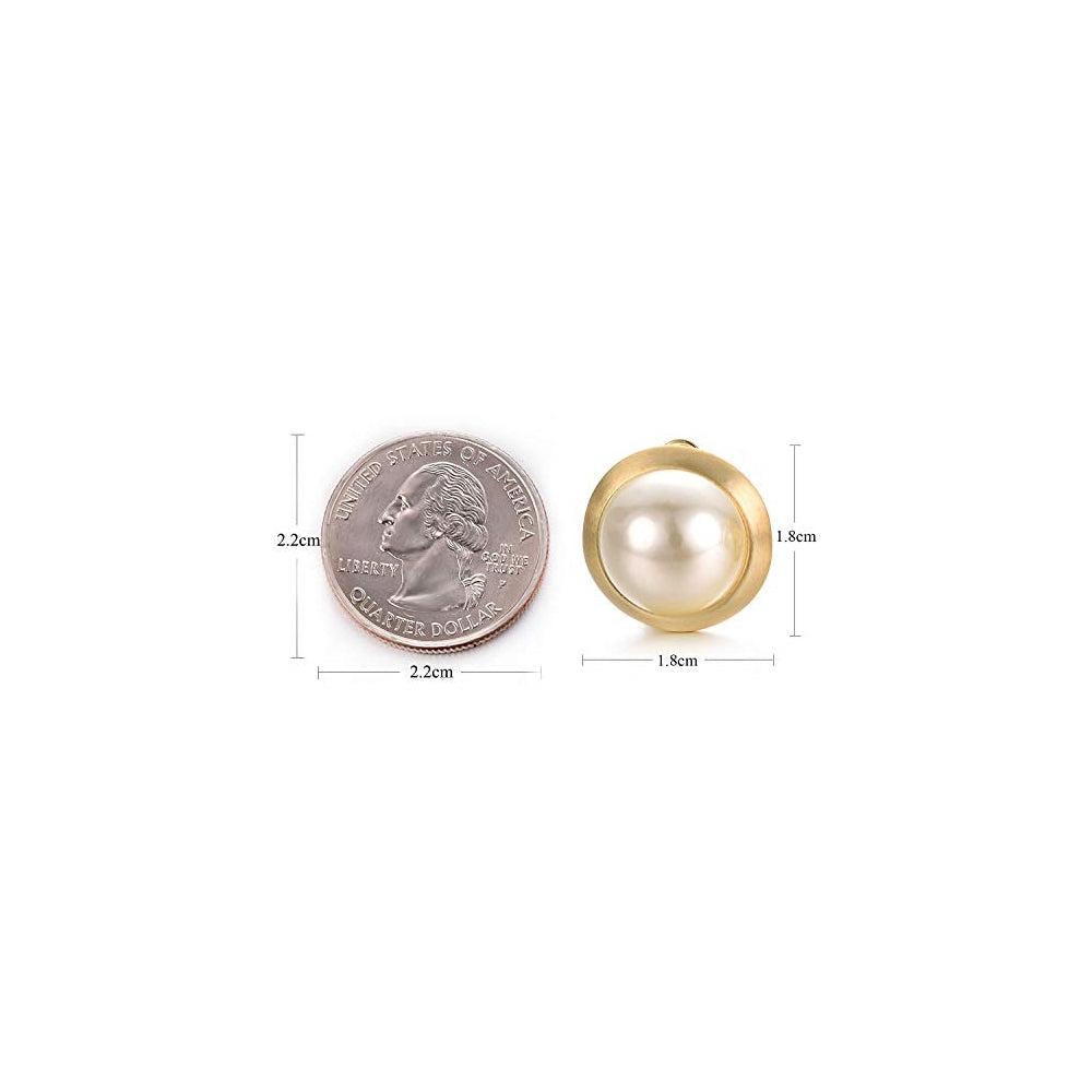 Aretes de clip redondos de perlas para mujer