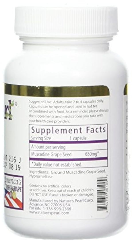 Clarinete Muscadine semillas de uva 60 ° Cápsulas, 650 mg