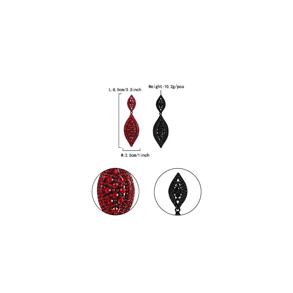 Aretes colgantes de 2 hojas con cristales de estrás rojo