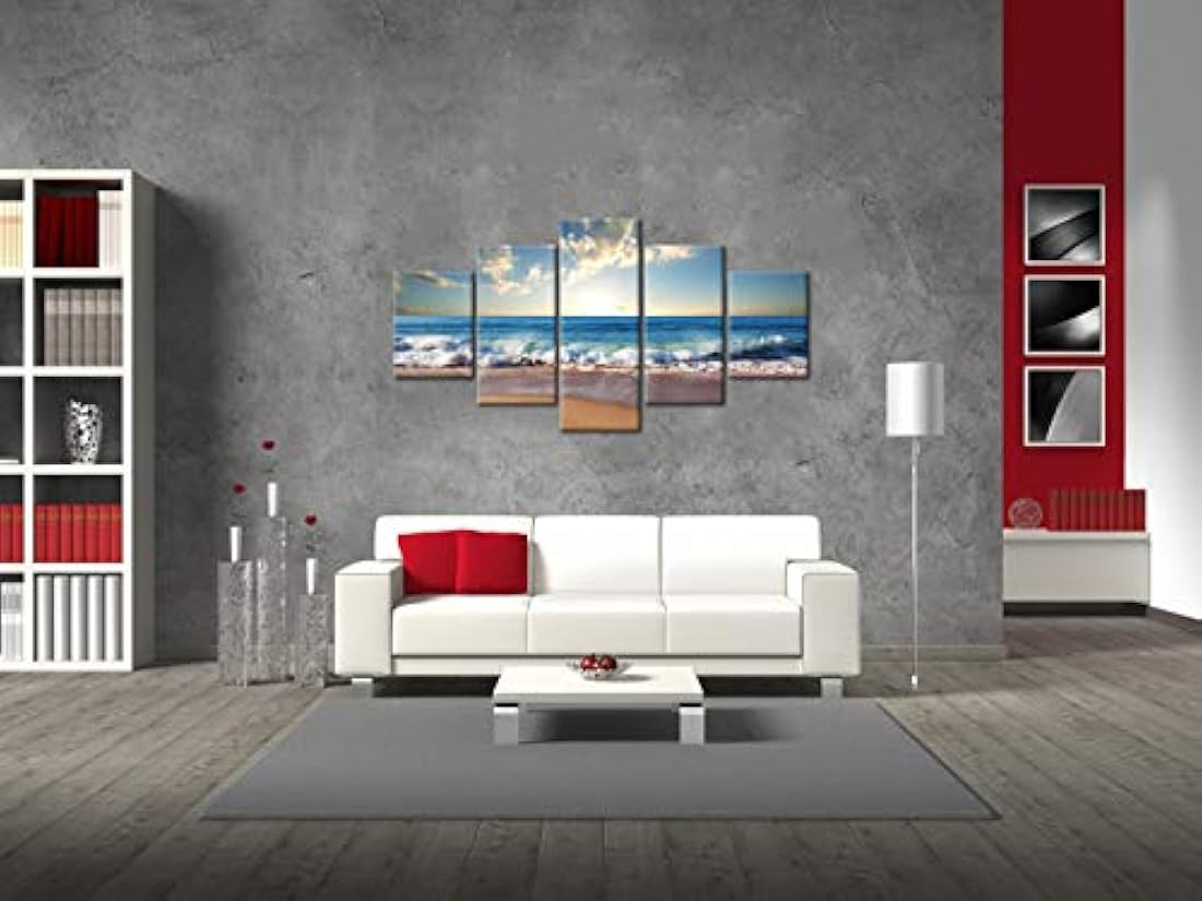 Cuadro 5 piezas con paisaje de playa y océano arte moderno