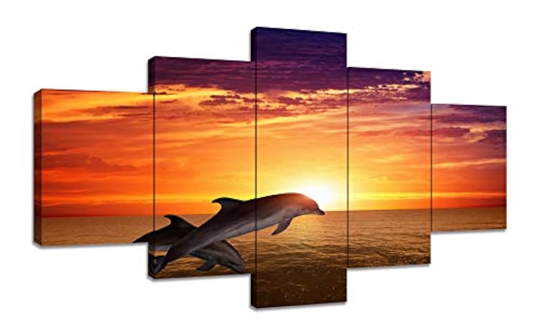 Lienzo decorativo con diseño de delfín al atardecer