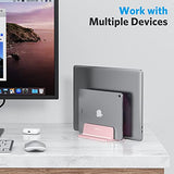OMOTON - Soporte vertical para portátil, soporte de escritorio doble con base ajustable (hasta 17.3 pulgadas), se adapta a todos los MacBook/Surface/Samsung/HP/Dell/Chrome Book (oro rosa)