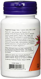 Suplementos NOW, Vitamina B-1 100 mg, Producción Energética*, Salud del Sistema Nervioso*, 100 comprimidos