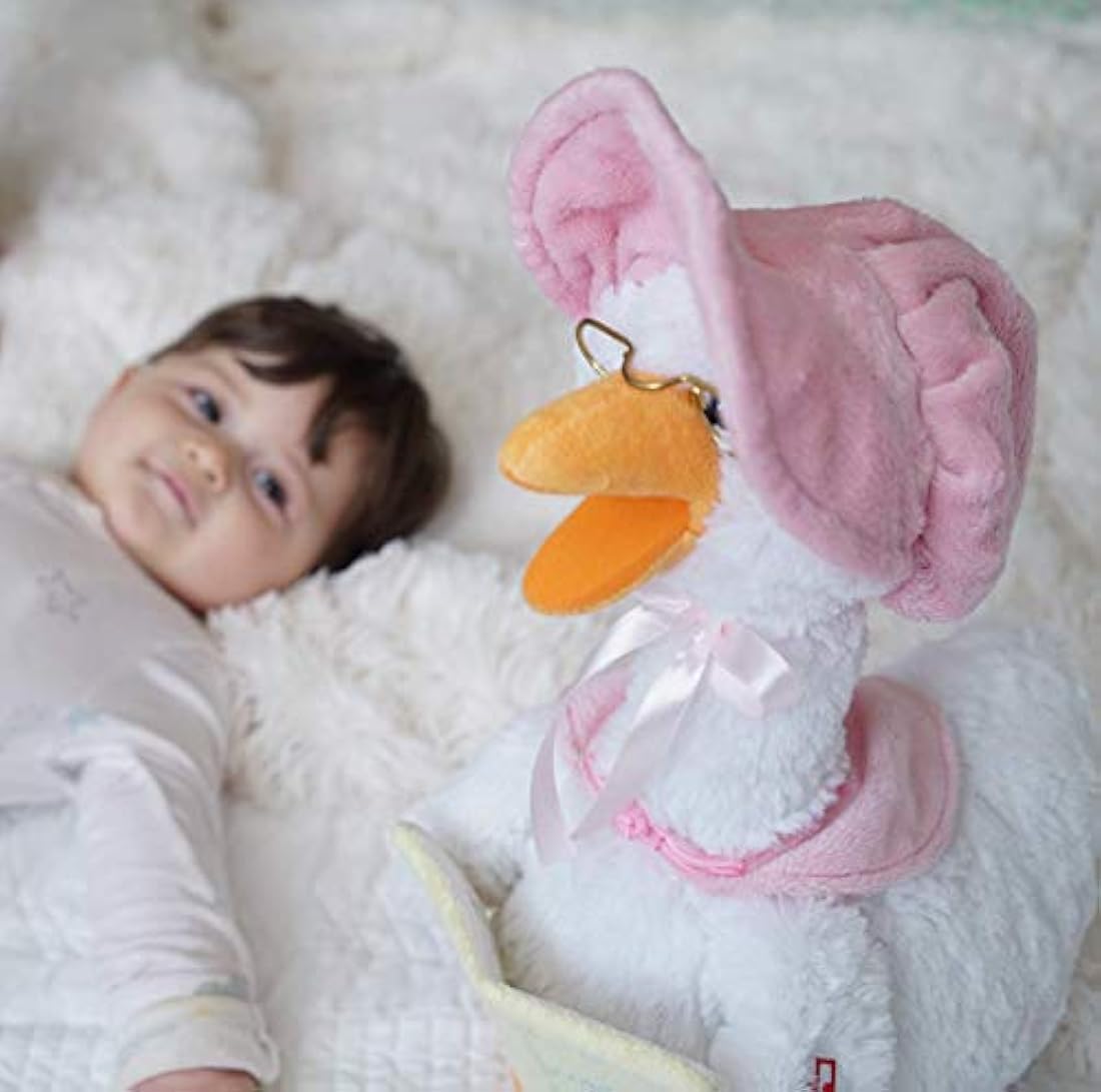 Peluche de ganso reproduce 7 canciones de cuna color rosa
