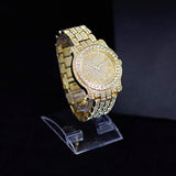 Reloj para hombre de 45 mm con diamantes helados con circonita cúbica y correa de metal brillante, movimiento de cuarzo, tamaño ajustable