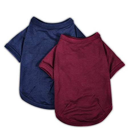 Koneseve Camisas para perros, camiseta en blanco, suave para perros pequeños, medianos y grandes, ropa de cachorro, ropa transpirable de algodón para gatos, camisa básica para gatitos, ropa adorable y acogedora, casual, paquete de 2 unidades, azul y rojo
