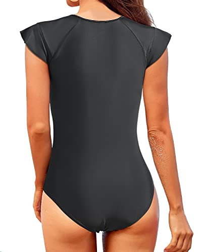 Tempt Me Trajes de baño de una pieza para mujer, con cremallera frontal, manga corta, control de abdomen, surf, deportes, trajes de baño