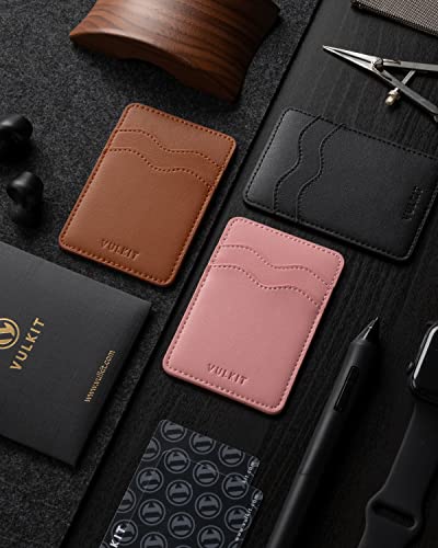 VULKIT Portatarjetas de teléfono de piel delgada con bolsillo adhesivo RFID bloqueo de tarjetas de crédito, pegatina para la parte posterior del smartphone, Rosa
