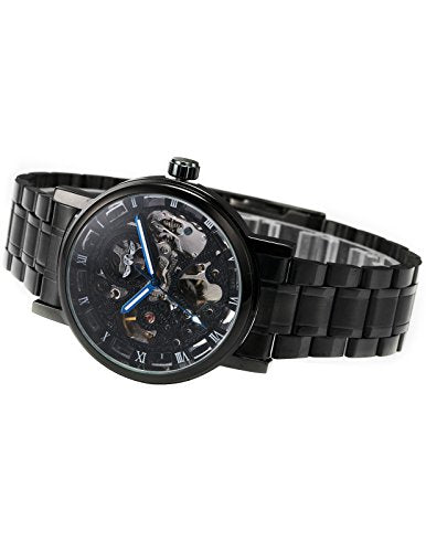 Reloj mecánico de cuerda de acero inoxidable negro