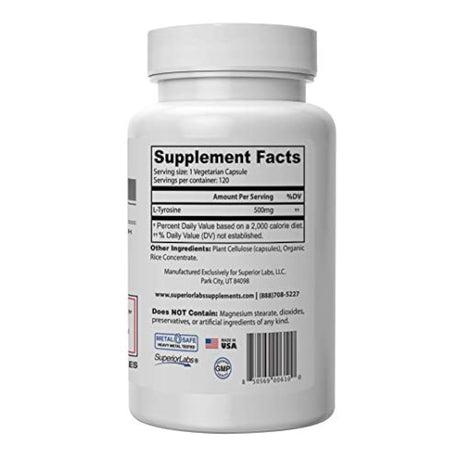 Superior Labs - Pure Natural L-Tyrosine NonGMO - 500 mg 120