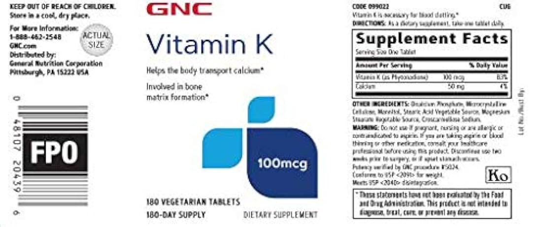 GNC Vitamina K 100 mcg