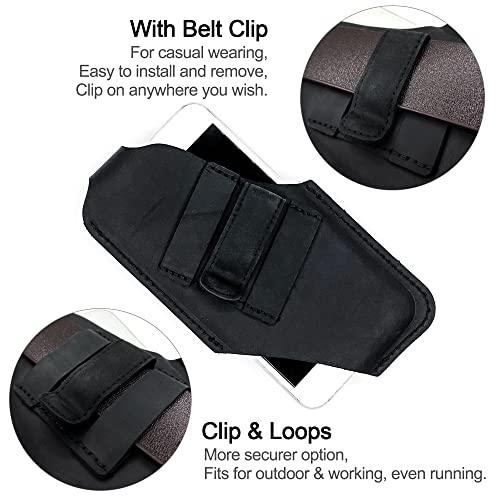 TobbinGear Funda de cuero para teléfono celular con clip para cinturón, bolsa de cuero para cinturón, funda universal de cuero para teléfono, soporte para iPhone, funda de teléfono celular, color negro mediano