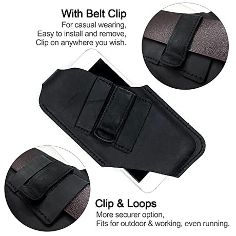 TobbinGear Funda de cuero para teléfono celular con clip para cinturón, bolsa de cuero para cinturón, funda universal de cuero para teléfono, soporte para iPhone, funda de teléfono celular, color negro mediano