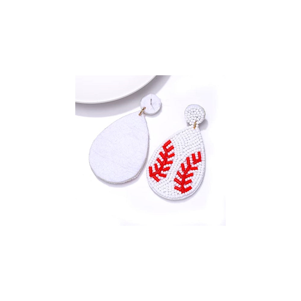 Aretes de lágrima de béisbol hechos a mano con cuentas