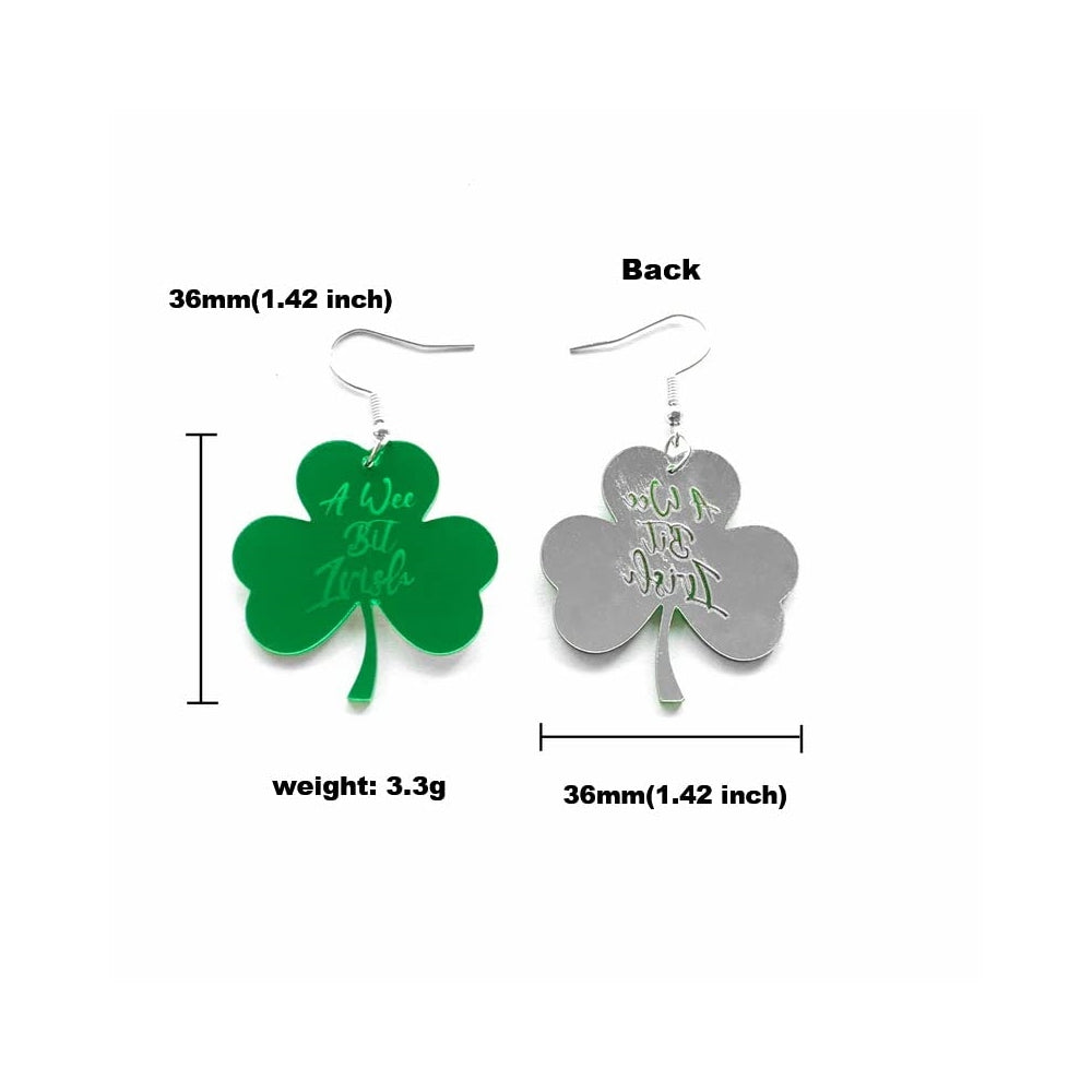 Aretes de acrílico de trébol verde de la suerte para mujeres